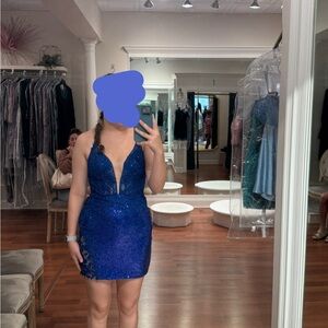 Jovani Blue Sequin Backless Dress